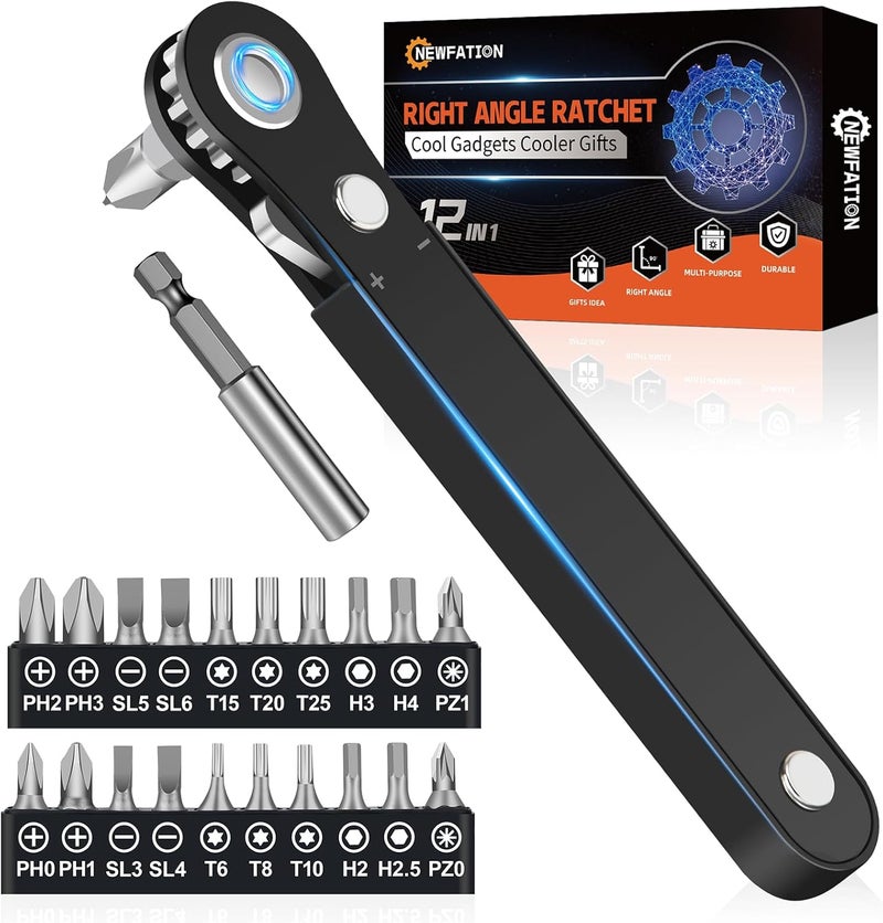 NewFation Ratcheting Screwdriver Men Gifts – Right Angle Screwdriver for Tight Spaces, Cool EDC Gadgets, Small Tool Gift for Men Dad Husband - Image 1